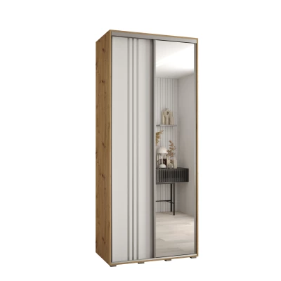 Šatní skříň YVONA 7 - 110/45 cm, dub artisan / bílá / stříbrná