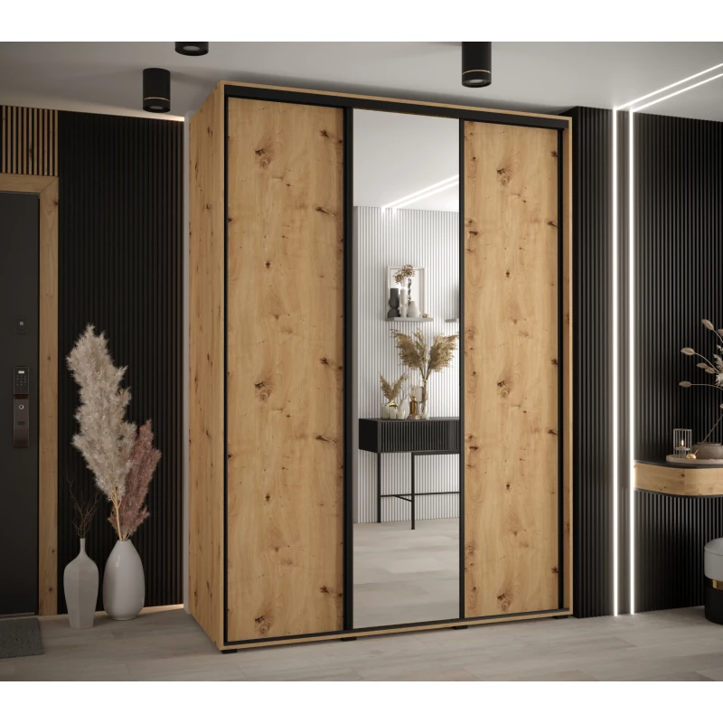 Šatní skříň YVONA 3 - 170/60 cm, dub artisan / černá