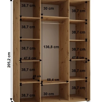 Šatní skříň YVONA 3 - 170/60 cm, dub artisan / stříbrná