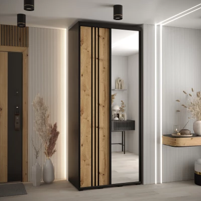 Šatní skříň YVONA 7 - 110/45 cm, černá / dub artisan / černá