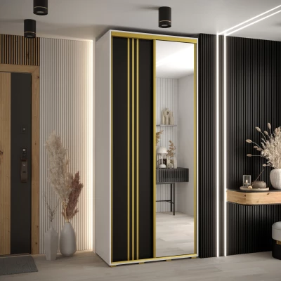 Šatní skříň YVONA 7 - 110/45 cm, bílá / černá / zlatá