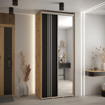 Šatní skříň YVONA 7 - 120/45 cm, dub artisan / černá / stříbrná