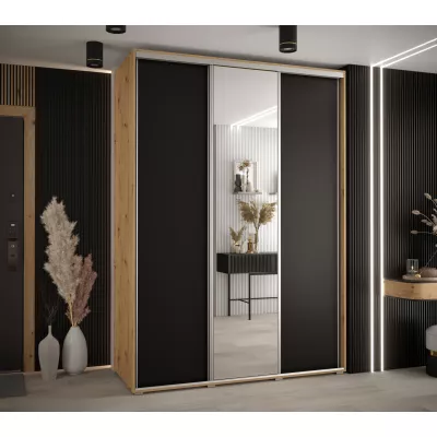 Šatní skříň YVONA 3 - 180/60 cm, dub artisan / černá / stříbrná