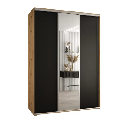 Šatní skříň YVONA 3 - 180/60 cm, dub artisan / černá / stříbrná