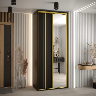 Šatní skříň YVONA 7 - 120/45 cm, černá / zlatá