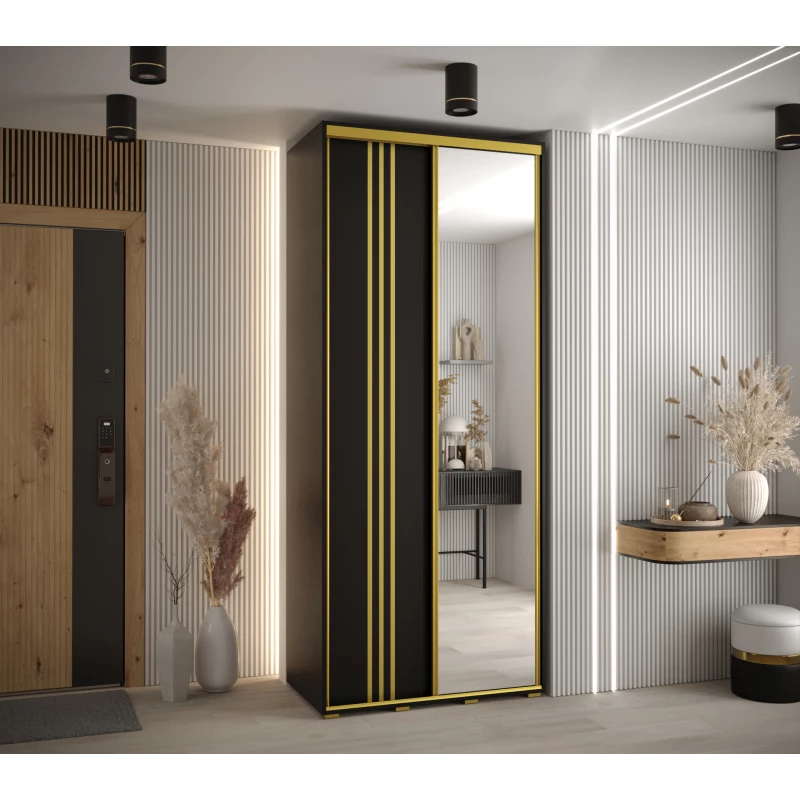 Šatní skříň YVONA 7 - 120/45 cm, černá / zlatá