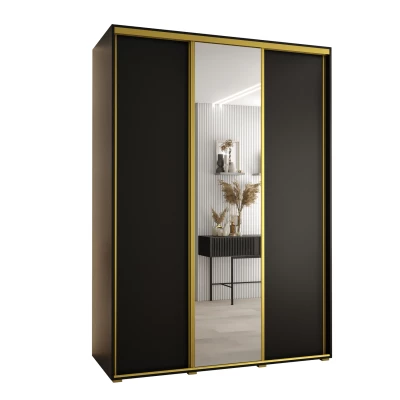 Šatní skříň YVONA 3 - 180/60 cm, černá / zlatá