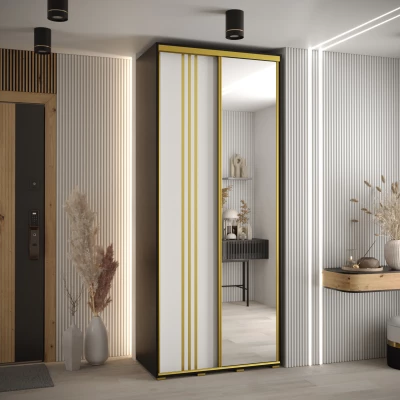 Šatní skříň YVONA 7 - 120/45 cm, černá / bílá / zlatá