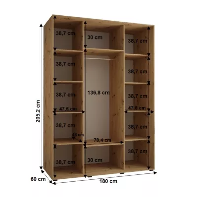 Šatní skříň YVONA 3 - 180/60 cm, černá / bílá / stříbrná