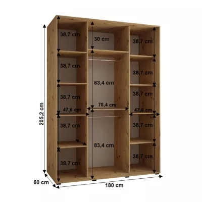 Šatní skříň YVONA 3 - 180/60 cm, černá / bílá / stříbrná