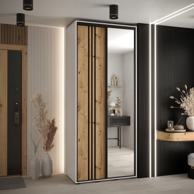 Šatní skříň YVONA 7 - 120/45 cm, bílá / dub artisan / černá