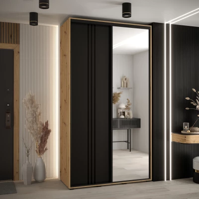 Šatní skříň YVONA 7 - 130/45 cm, dub artisan / černá / černá