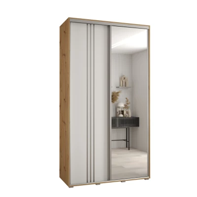 Šatní skříň YVONA 7 - 130/45 cm, dub artisan / bílá / stříbrná