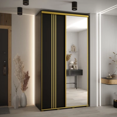 Šatní skříň YVONA 7 - 130/45 cm, černá / zlatá