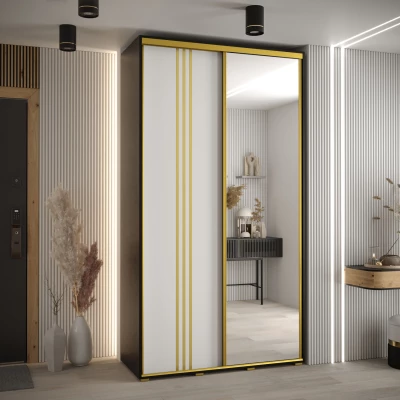 Šatní skříň YVONA 7 - 130/45 cm, černá / bílá / zlatá