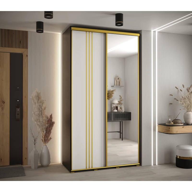 Šatní skříň YVONA 7 - 130/45 cm, černá / bílá / zlatá