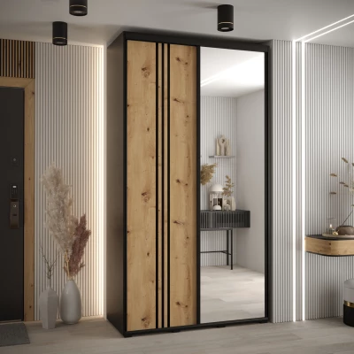 Šatní skříň YVONA 7 - 130/45 cm, černá / dub artisan / černá