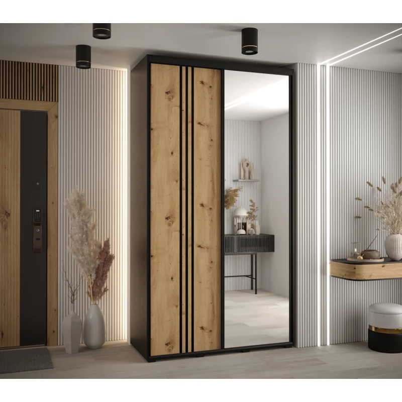 Šatní skříň YVONA 7 - 130/45 cm, černá / dub artisan / černá