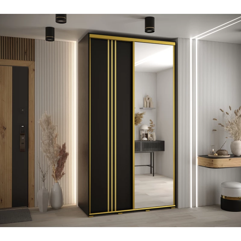 Šatní skříň YVONA 7 - 140/45 cm, černá / zlatá