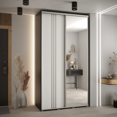 Šatní skříň YVONA 7 - 140/45 cm, černá / bílá / stříbrná