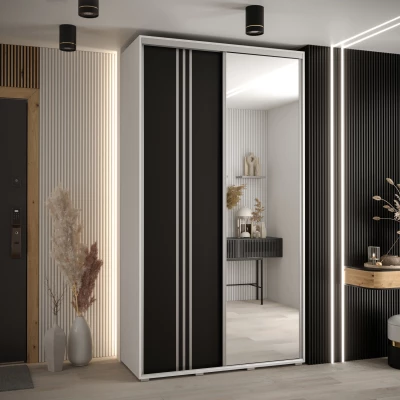 Šatní skříň YVONA 7 - 140/45 cm, bílá / černá / stříbrná