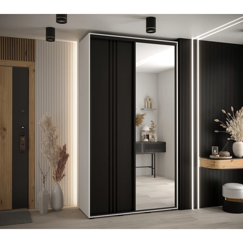 Šatní skříň YVONA 7 - 140/45 cm, bílá / černá / černá