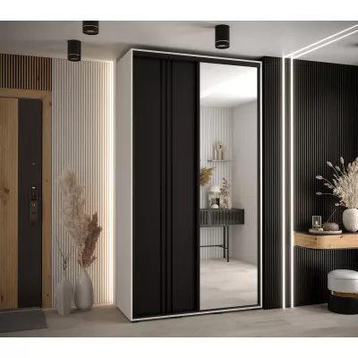 Šatní skříň YVONA 7 - 140/45 cm, bílá / černá / černá