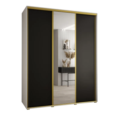 Šatní skříň YVONA 3 - 190/60 cm, bílá / černá / zlatá