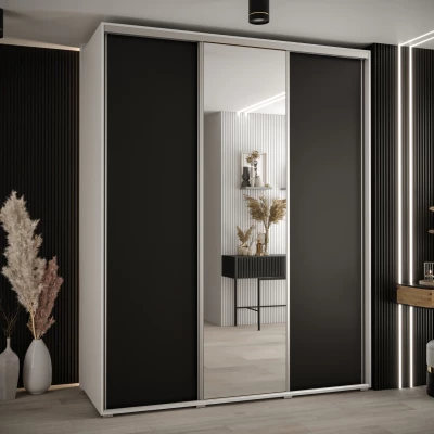 Šatní skříň YVONA 3 - 190/60 cm, bílá / černá / stříbrná