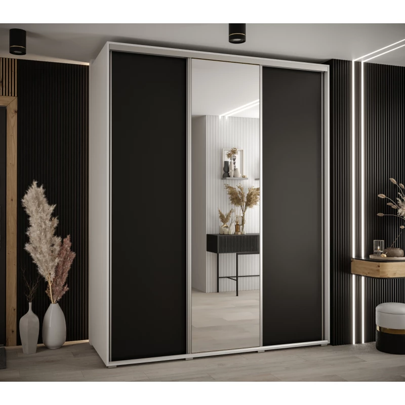 Šatní skříň YVONA 3 - 190/60 cm, bílá / černá / stříbrná