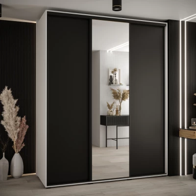 Šatní skříň YVONA 3 - 190/60 cm, bílá / černá / černá