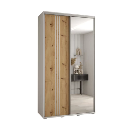 Šatní skříň YVONA 7 - 140/45 cm, bílá / dub artisan / stříbrná