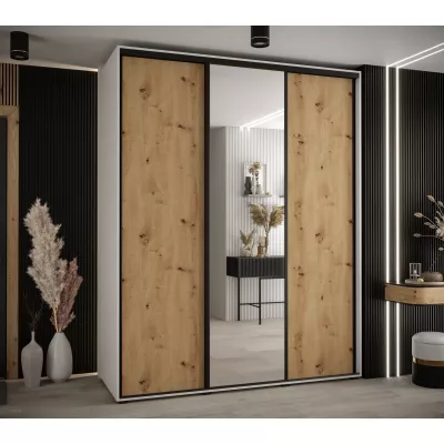 Šatní skříň YVONA 3 - 190/60 cm, bílá / dub artisan / černá
