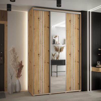 Šatní skříň YVONA 7 - 150/45 cm, dub artisan / stříbrná