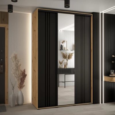 Šatní skříň YVONA 7 - 150/45 cm, dub artisan / černá / černá