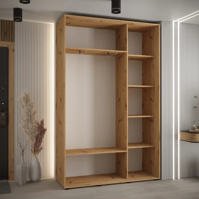 Šatní skříň YVONA 7 - 150/45 cm, dub artisan / černá / černá