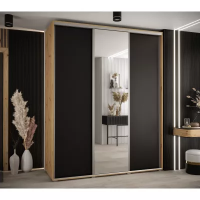 Šatní skříň YVONA 3 - 200/60 cm, dub artisan / černá / stříbrná