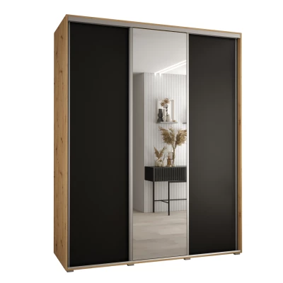 Šatní skříň YVONA 3 - 200/60 cm, dub artisan / černá / stříbrná