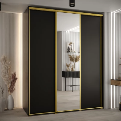Šatní skříň YVONA 3 - 200/60 cm, černá / zlatá