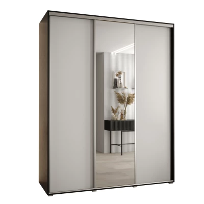 Šatní skříň YVONA 3 - 200/60 cm, černá / bílá / stříbrná