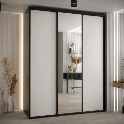 Šatní skříň YVONA 3 - 200/60 cm, černá / bílá / černá