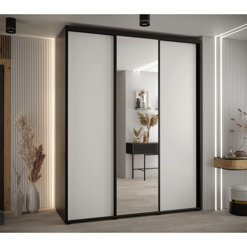 Šatní skříň YVONA 3 - 200/60 cm, černá / bílá / černá