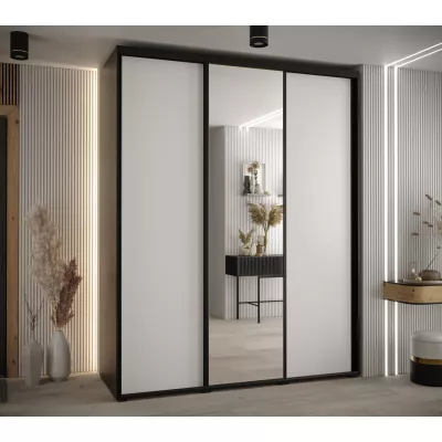 Šatní skříň YVONA 3 - 200/60 cm, černá / bílá / černá