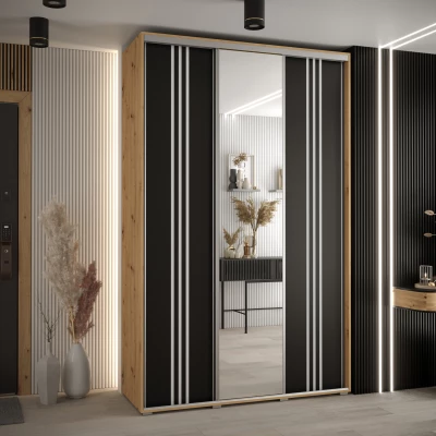 Šatní skříň YVONA 7 - 160/45 cm, dub artisan / černá / stříbrná