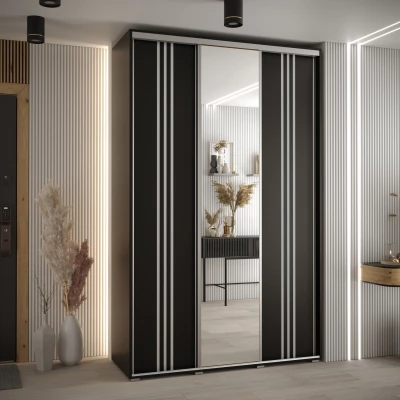 Šatní skříň YVONA 7 - 160/45 cm, černá / stříbrná