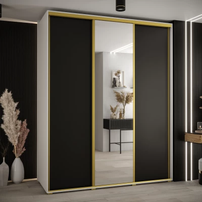 Šatní skříň YVONA 3 - 200/60 cm, bílá / černá / zlatá