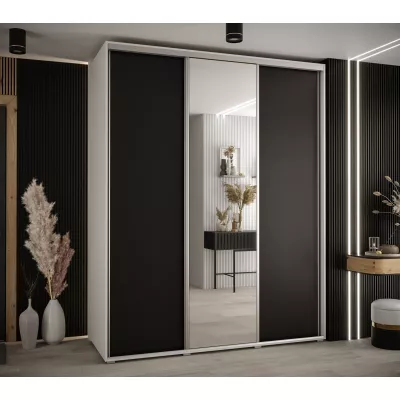 Šatní skříň YVONA 3 - 200/60 cm, bílá / černá / stříbrná