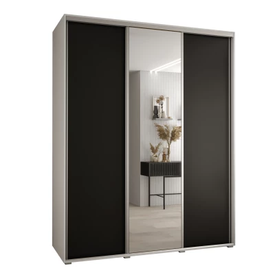 Šatní skříň YVONA 3 - 200/60 cm, bílá / černá / stříbrná