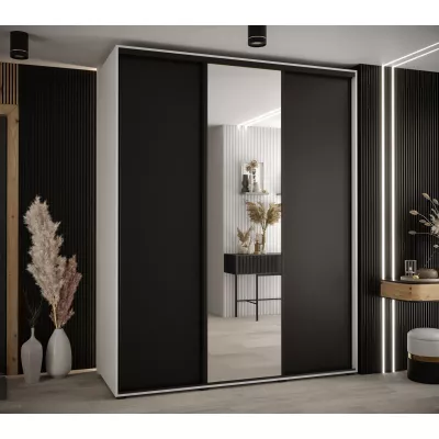 Šatní skříň YVONA 3 - 200/60 cm, bílá / černá / černá