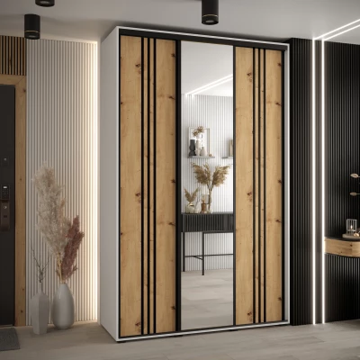 Šatní skříň YVONA 7 - 160/45 cm, bílá / dub artisan / černá